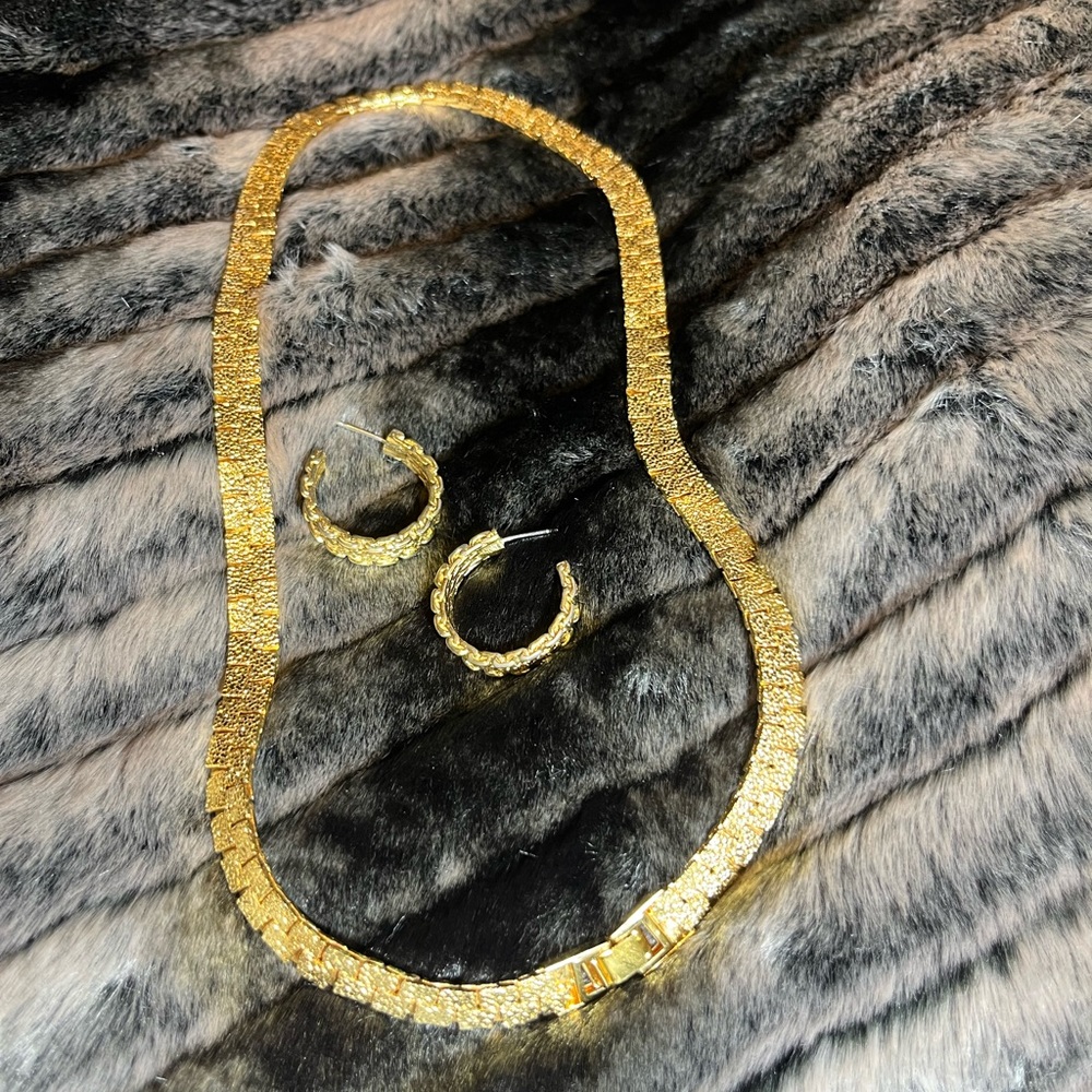 Y2K Nugget Chunky Herringbone Chain and 80s Braided Pin Earrings Set